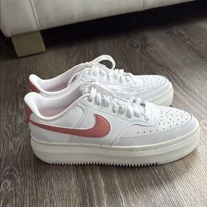 Nike White and Pink Platform Sneakers